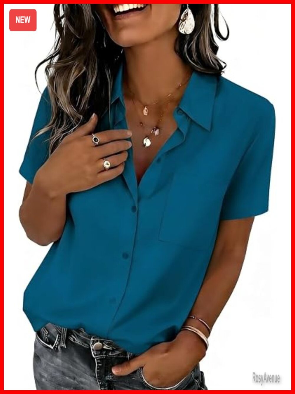Short Sleeve Button Down Blouse Business Casual Work Top Spring Summer